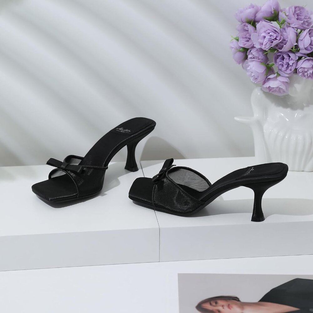 ⚡Women's Black Kitten Heel Round Toe With Bow Vintage Mules Sexy Slip on - Picture 6 of 8